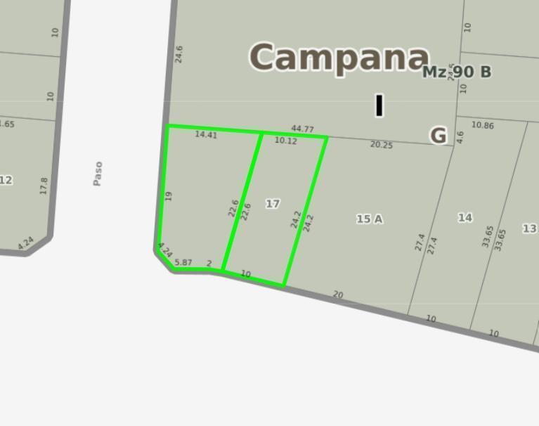 Terreno en Venta, de 234 m2. Colectora Norte y Paso. Campana