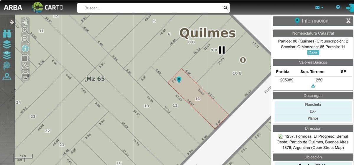 LOTE 250 MTS2 VENTA EN BERNAL OESTE 8.66X28.87