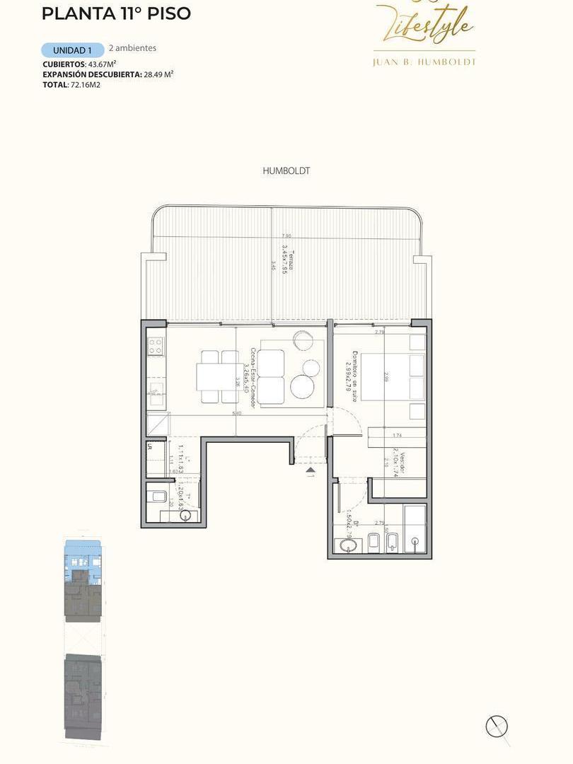 PREVENTA 2 AMBIENTES DE POZO CON BALCON  PISO 11 - PALERMO HOLLYWOOD
