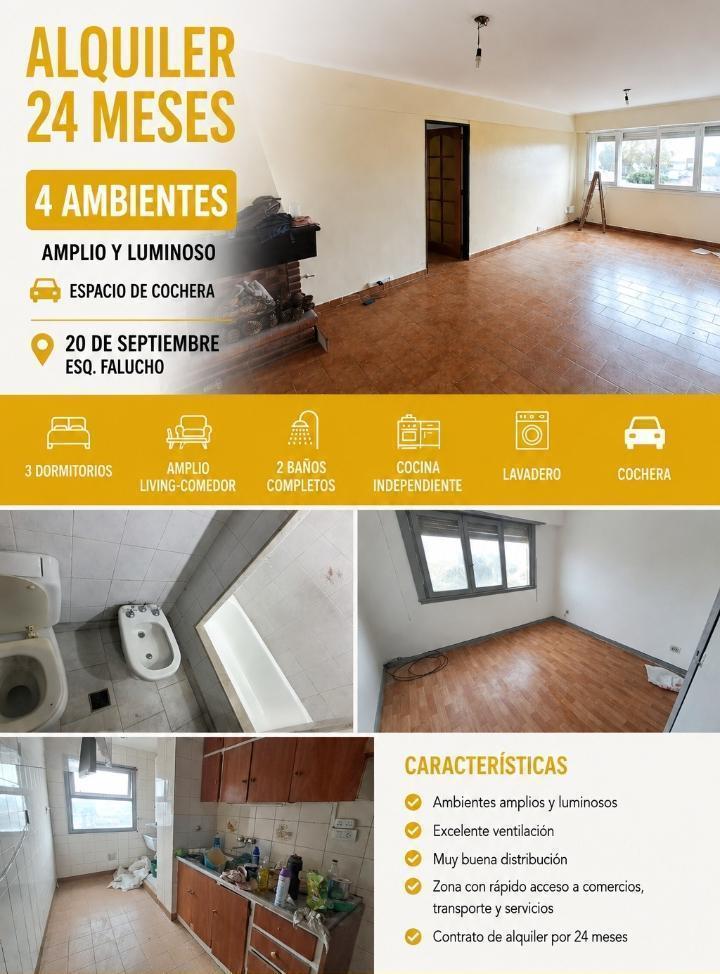 AMPLIO DEPARTAMENTO DE 4 AMBIENTES CON COCHERA EN ALQUILER. MAR DEL PLATA