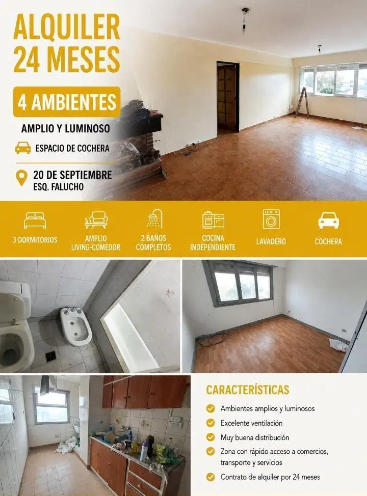 AMPLIO DEPARTAMENTO DE 4 AMBIENTES CON COCHERA EN ALQUILER. MAR DEL PLATA 2