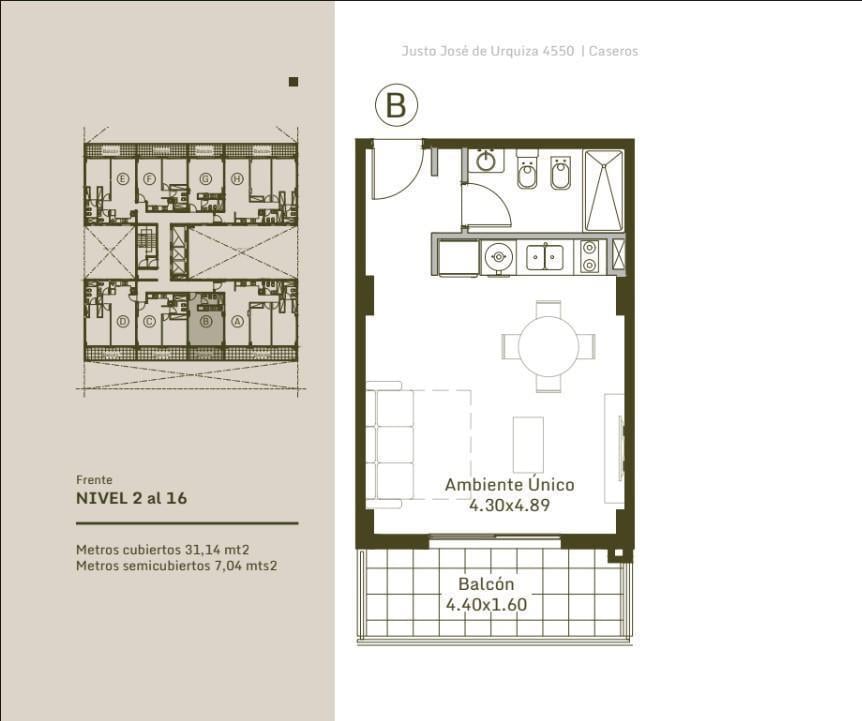 Monoambiente con balcón en Venta en Caseros tres de febrero.