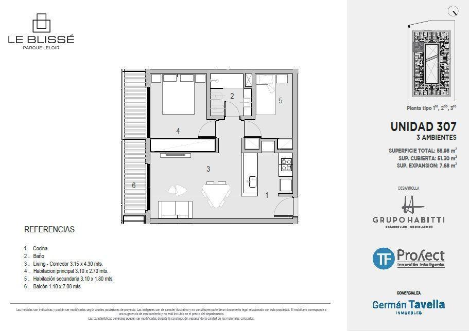 VENTA DEPARTAMENTO 3 amb  PARQUE LELOIR - POZO - LE BLISSE