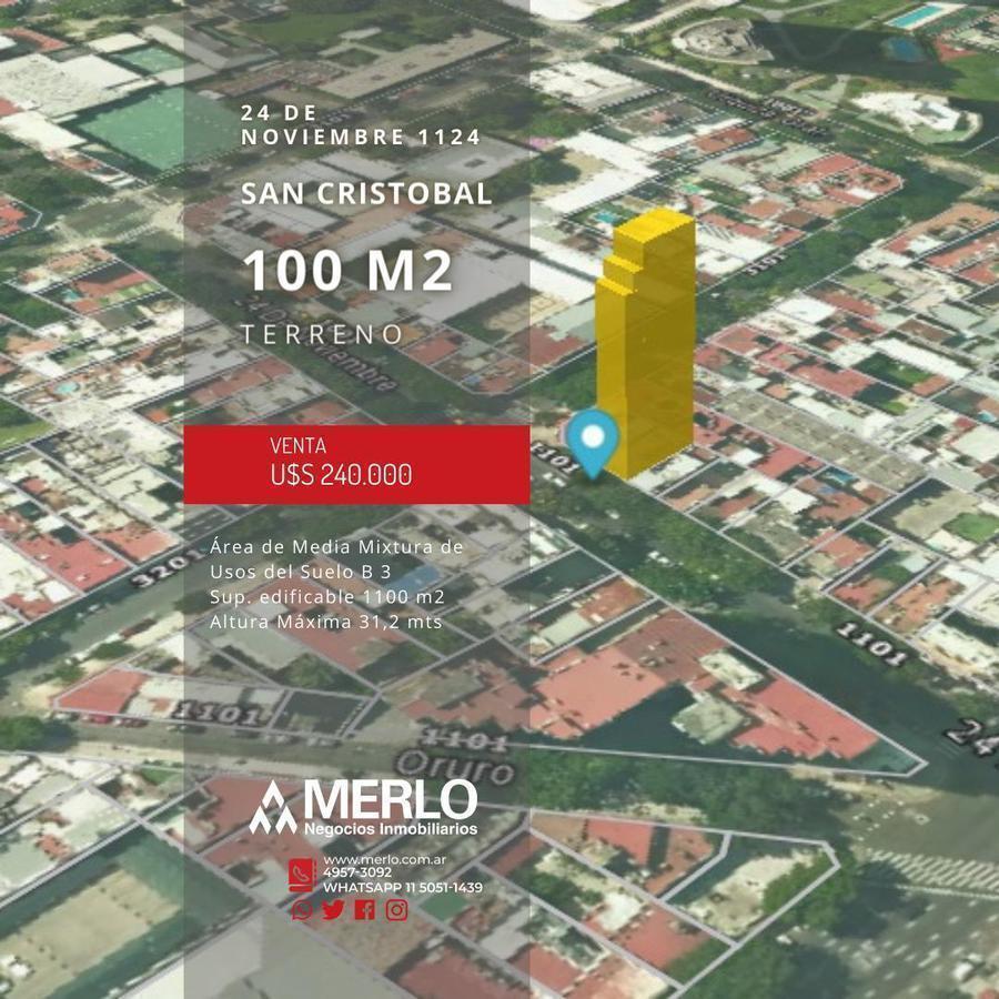 Terreno 100 m² - 24 de Noviembre entre Av San Juan y Humberto Primo