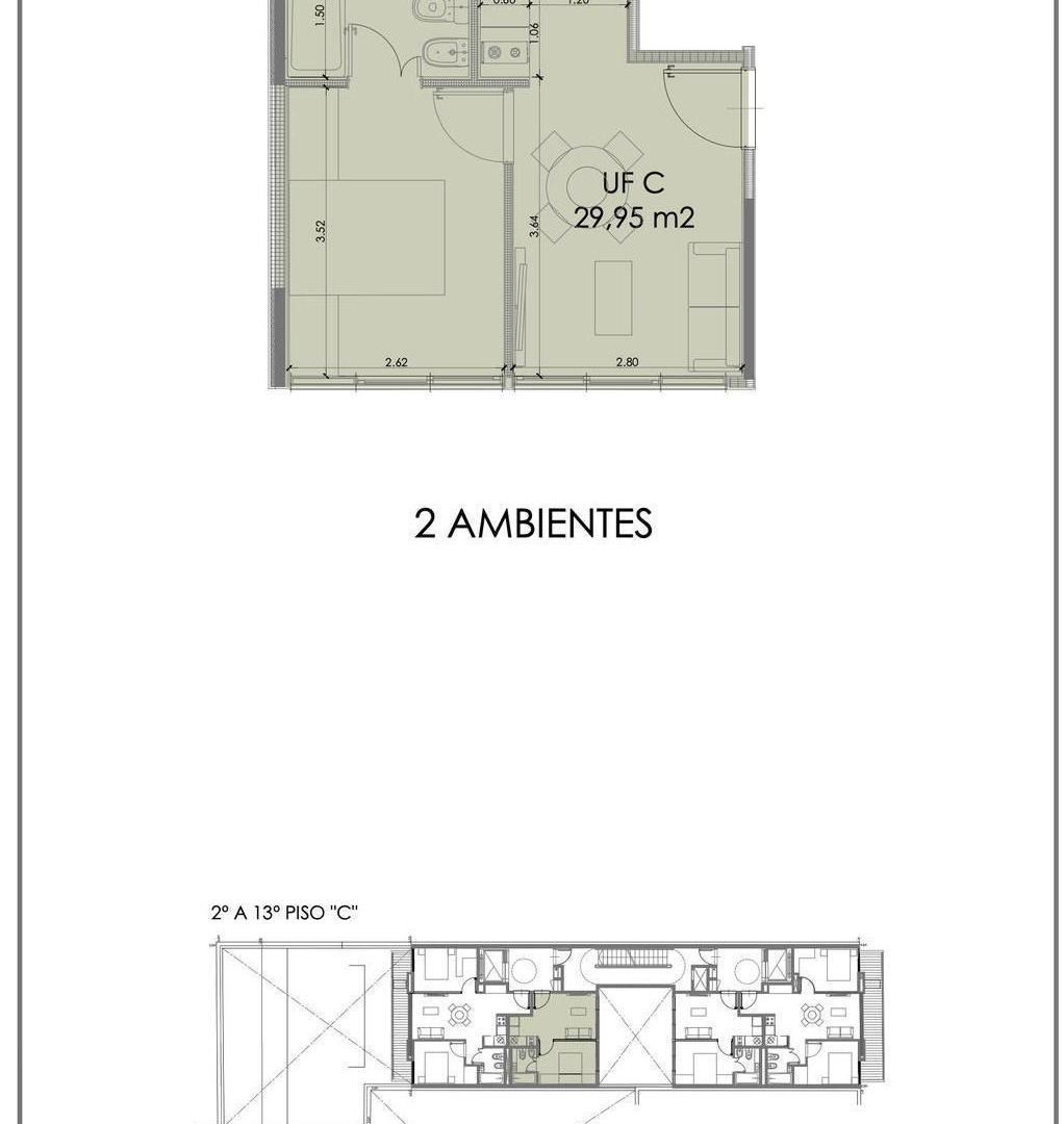 Comodo 2 ambientes en piso alto con amenities en Caballito