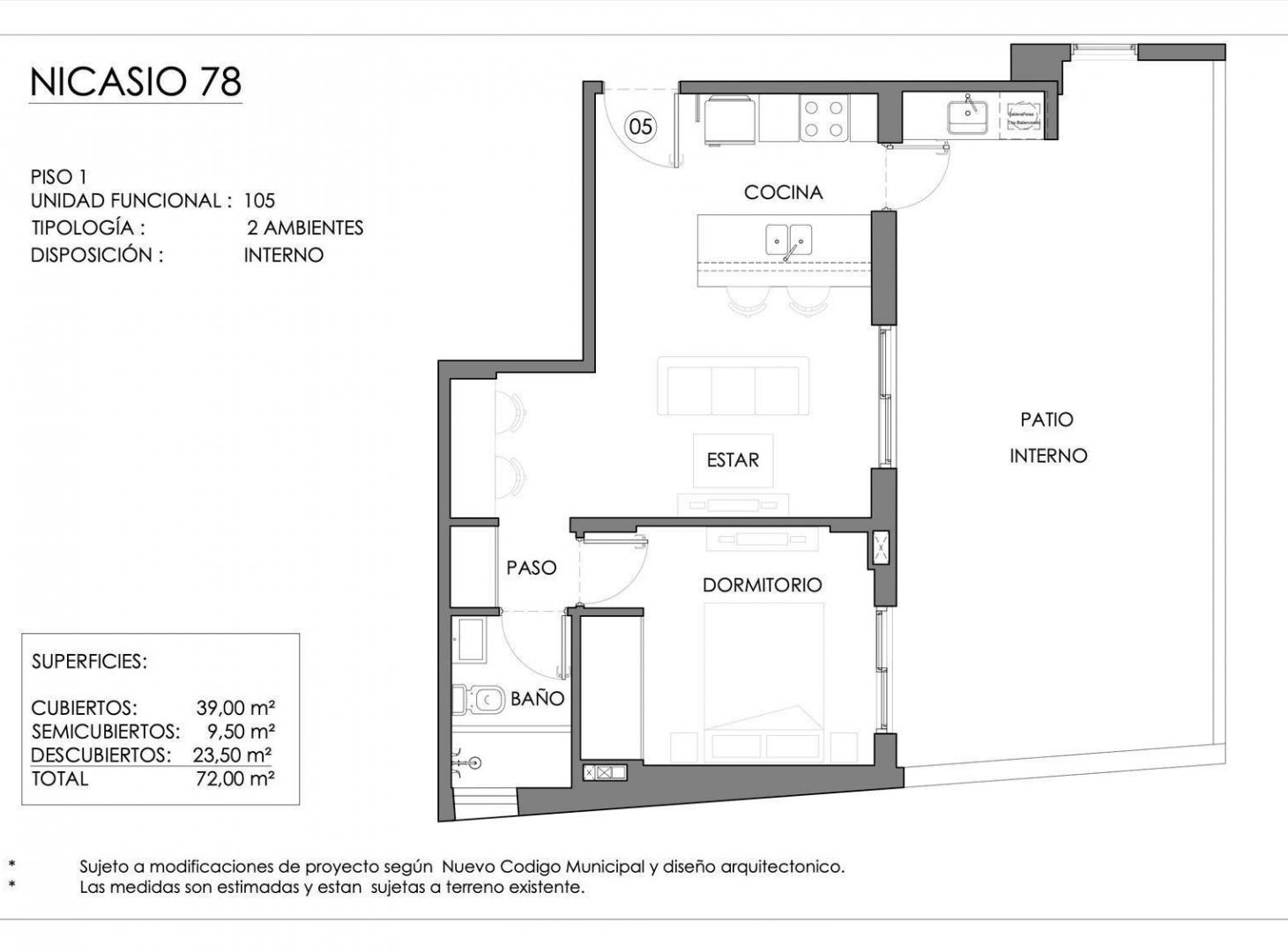 Comodo 2 ambientes con patio y amenities en Caballito