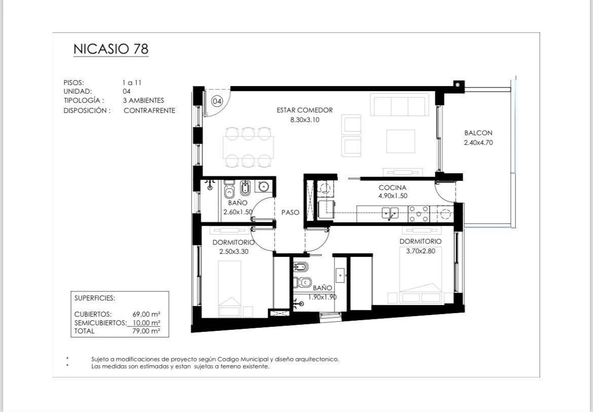 Moderno 3 ambientes con cochera y amenities en Caballito