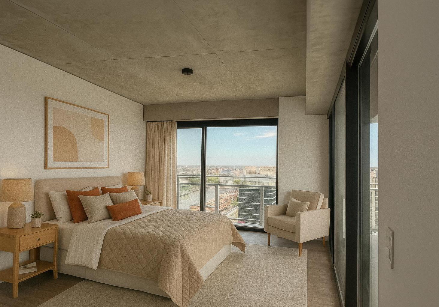 Departamento alto de 3 ambientes con cochera y gran balcón – Quartier del Bajo