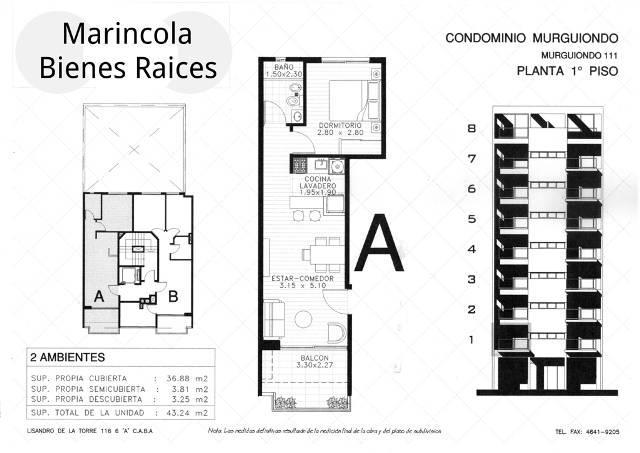 DEPARTAMENTO 2 AMBIENTES C/BALCON EN MURGUIONDO AL 100, LINIERS