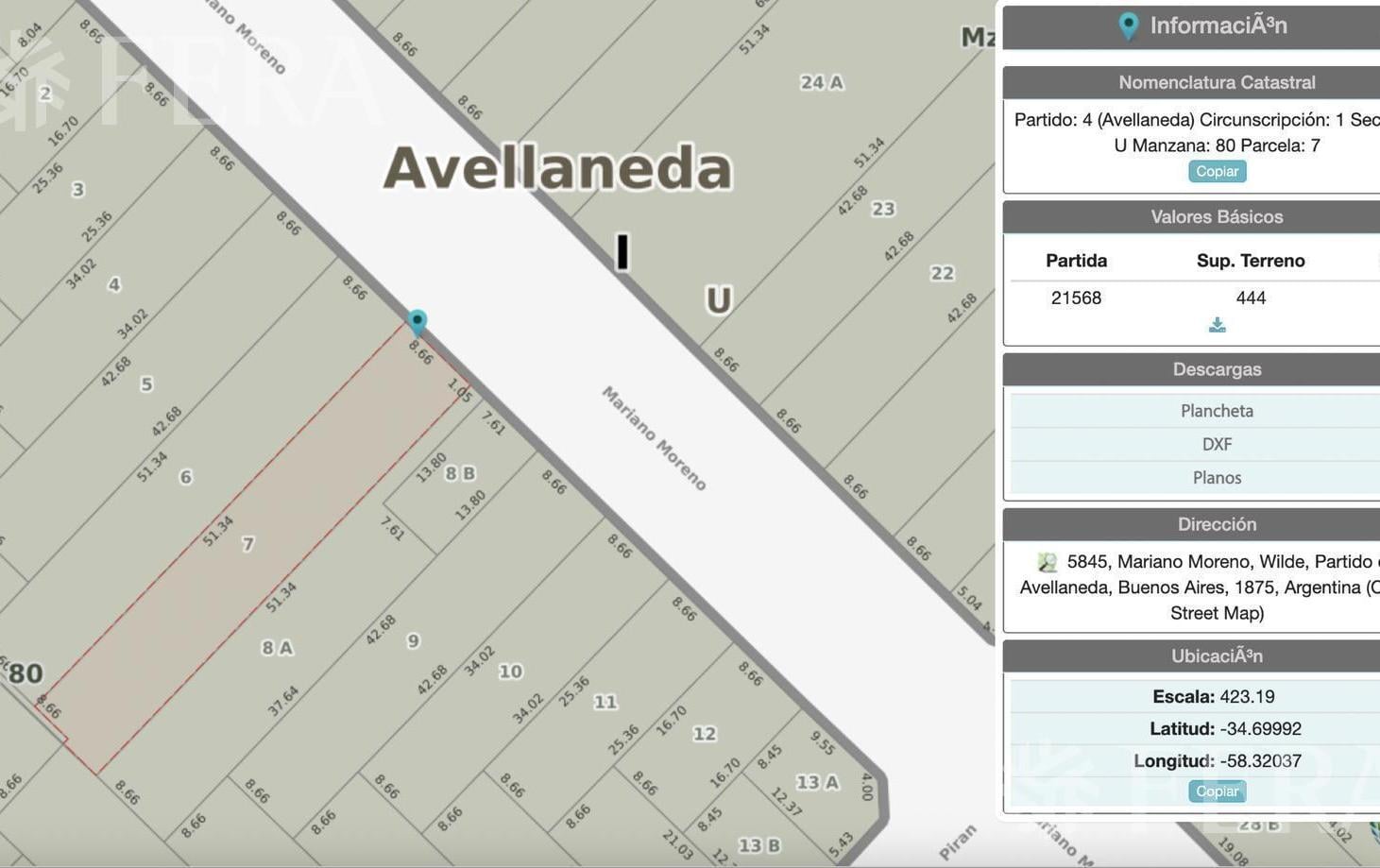 Venta de terreno de 444 m2  en Wilde