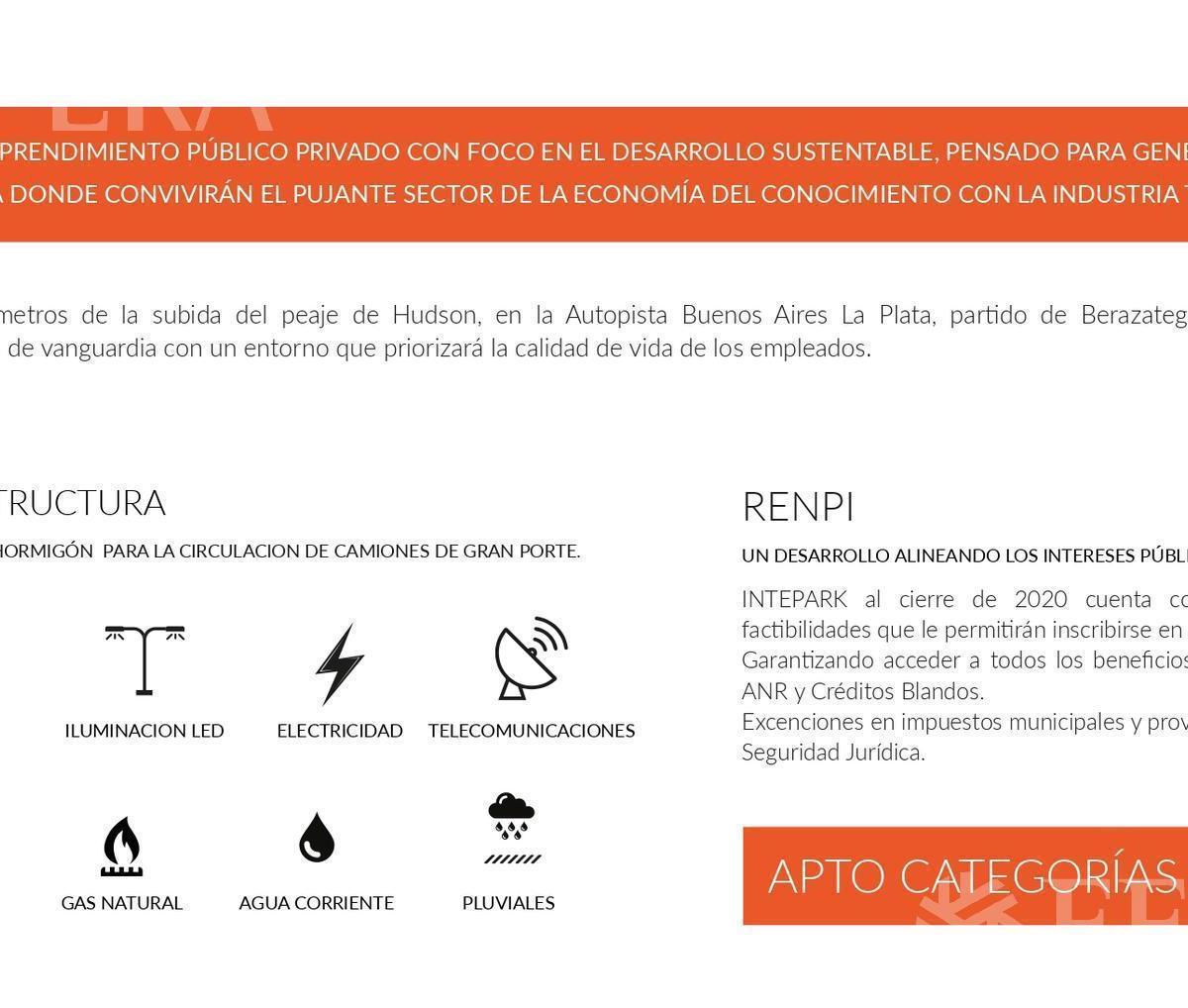 Venta de Terreno Industrial en Parque Tecnologico E Industrial Intepark en Berazategui 2