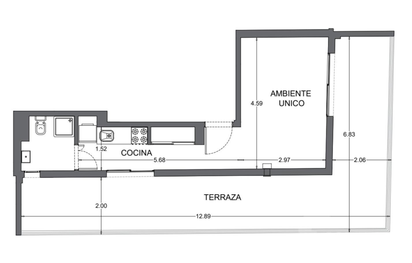 Venta a estrenar departamento ambiente único mas balcón aterrazado en Belgrano