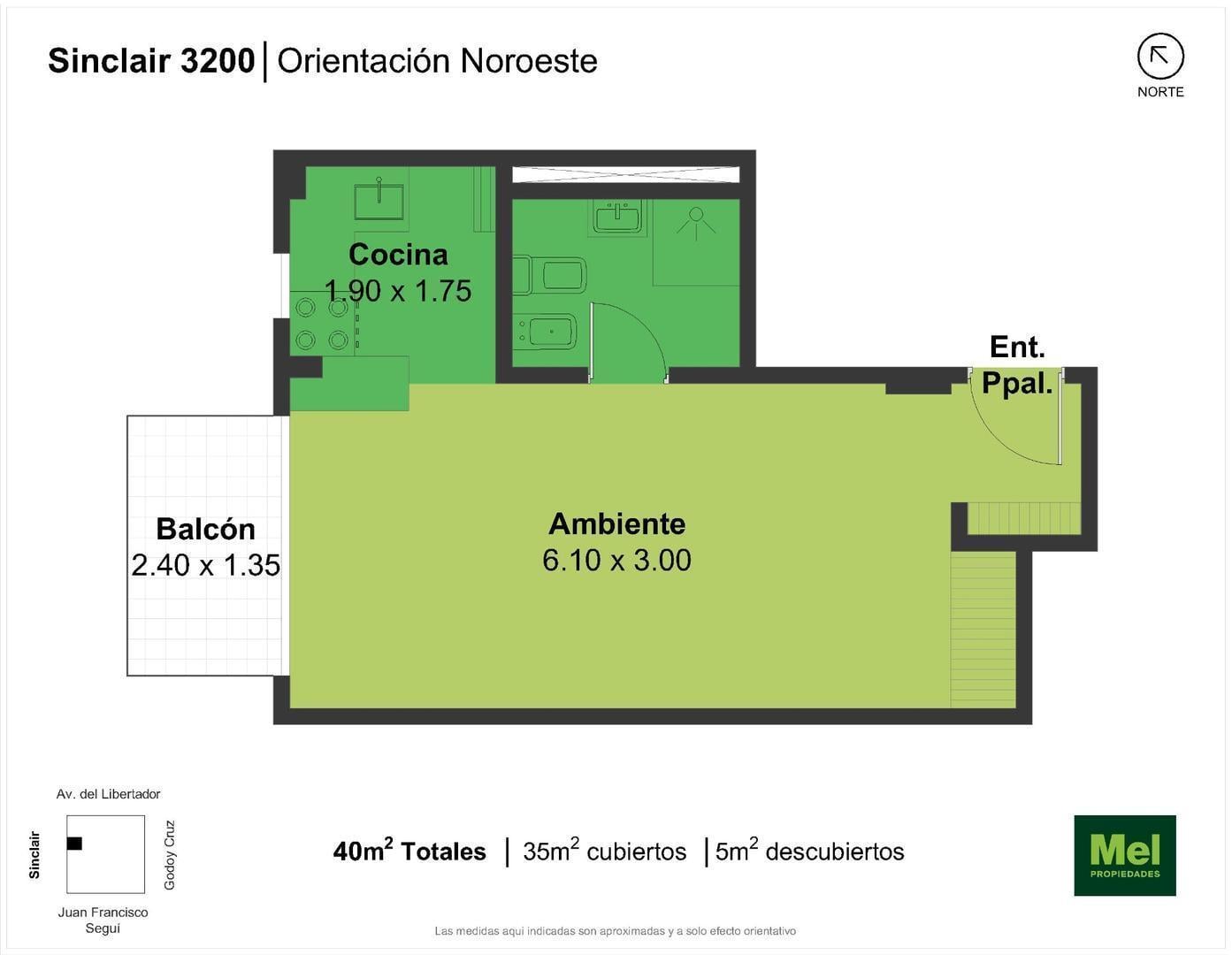Amplio Monoambiente Divisible al Frente con Balcón.