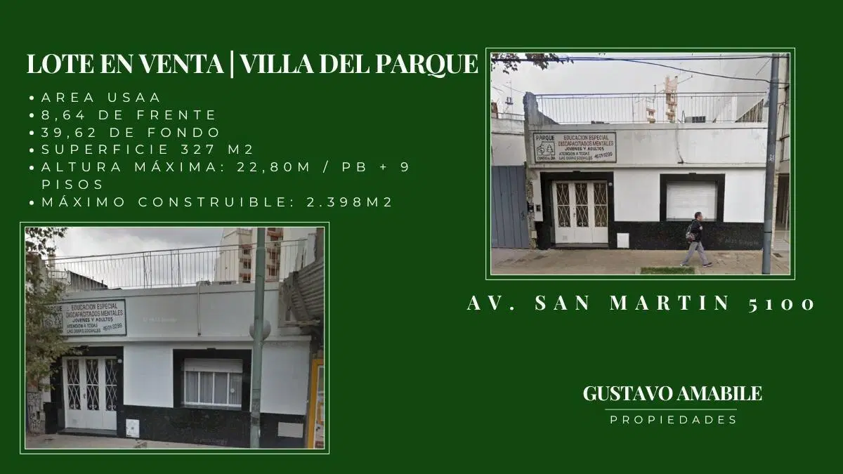 Excelente Lote en Villa del Parque | Usaa | 2.398 m² Vendibles Aprox. 1