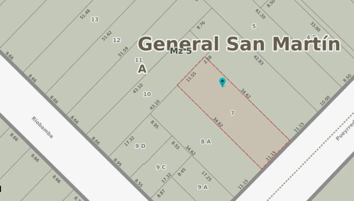Venta de Lote 399m2 11,15 x 34,62 Gral San Martin 2