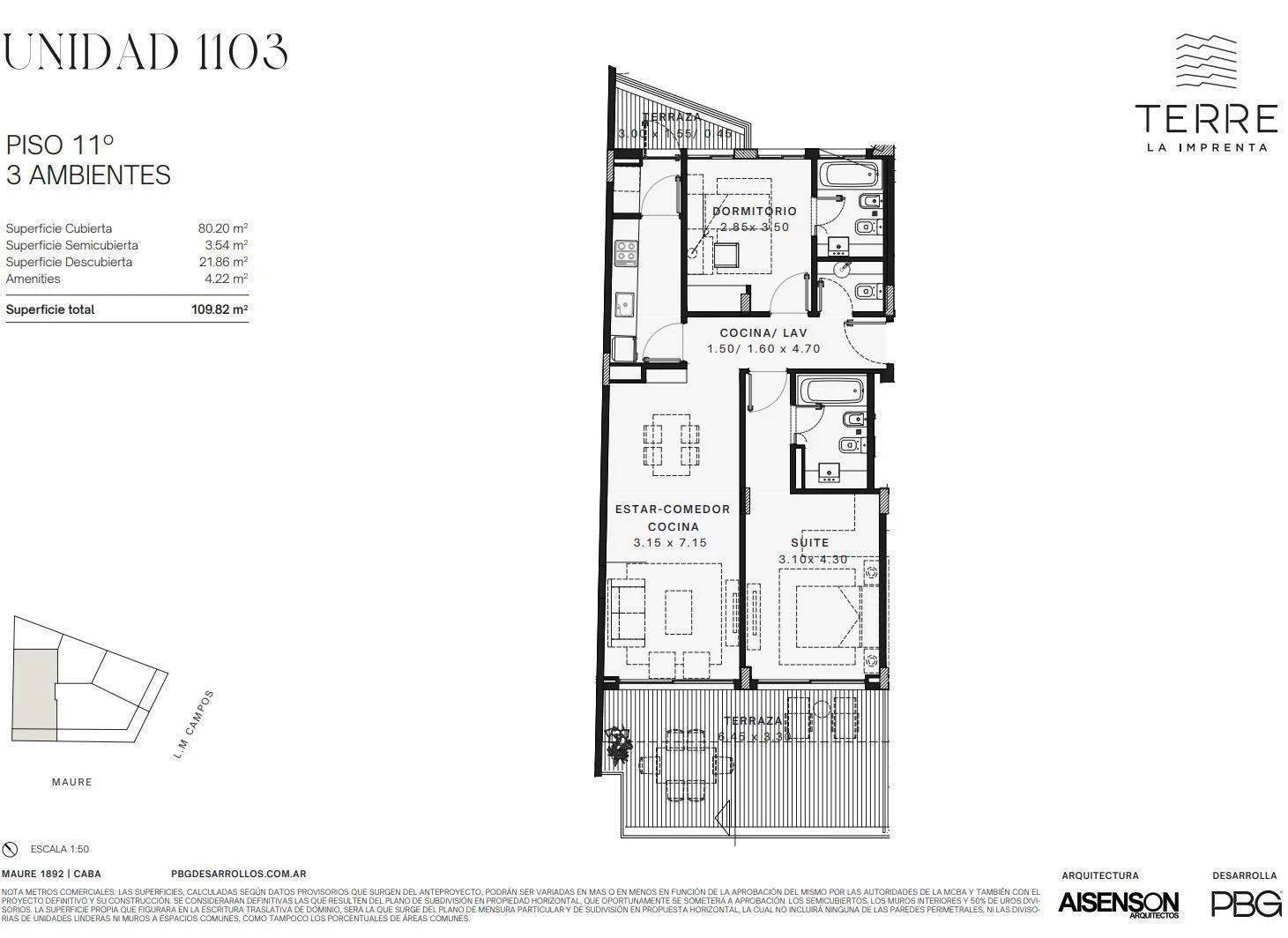 Departamento en venta de 3 ambientes en La Imprenta de 110m2