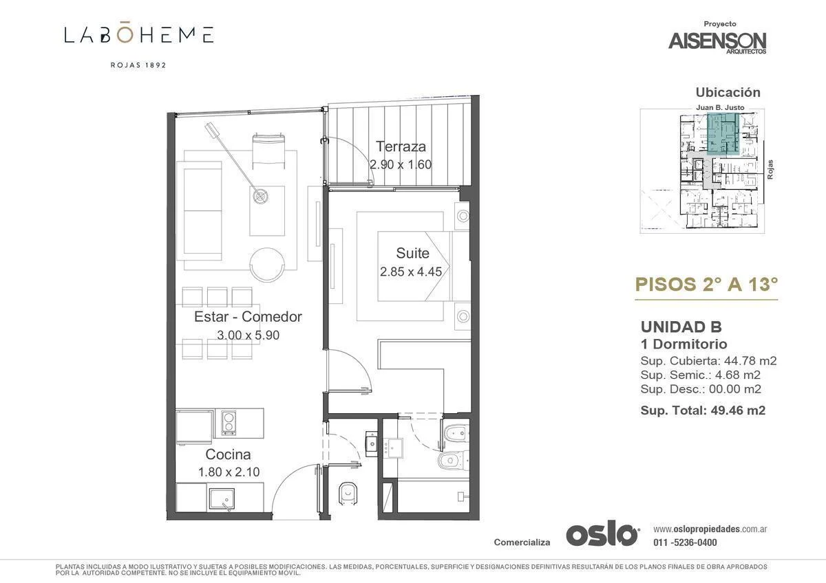 Departamento en venta de 2 ambientes en Villa Crespo de 49m2 Entrega:2026