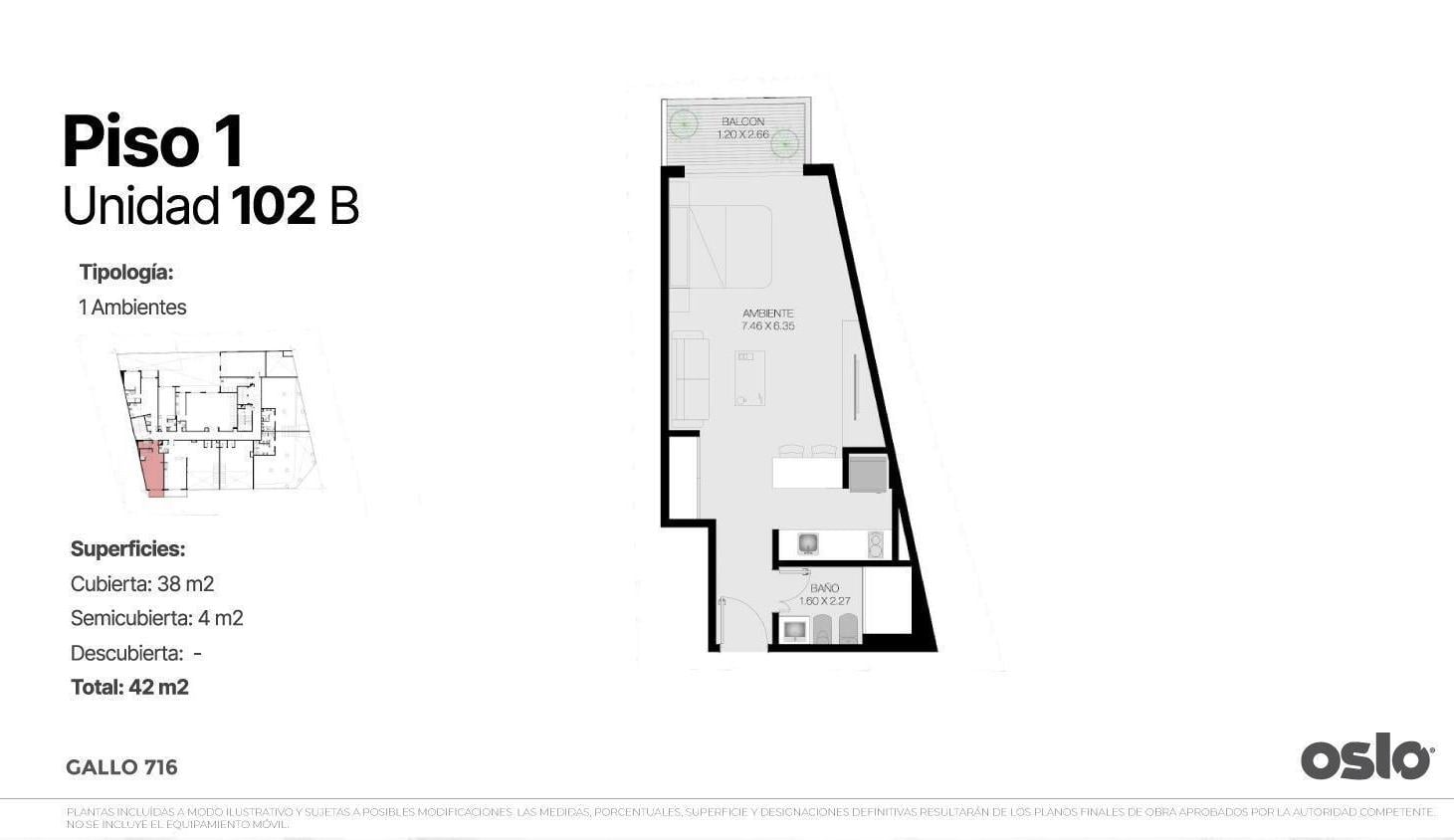 Departamento en venta de 1 ambiente en Abasto