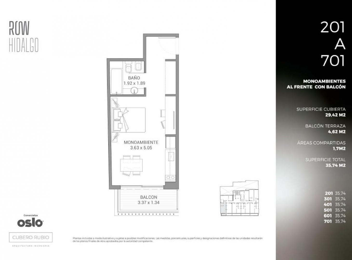Departamento en venta de 1 Ambiente en Caballito de 36m2