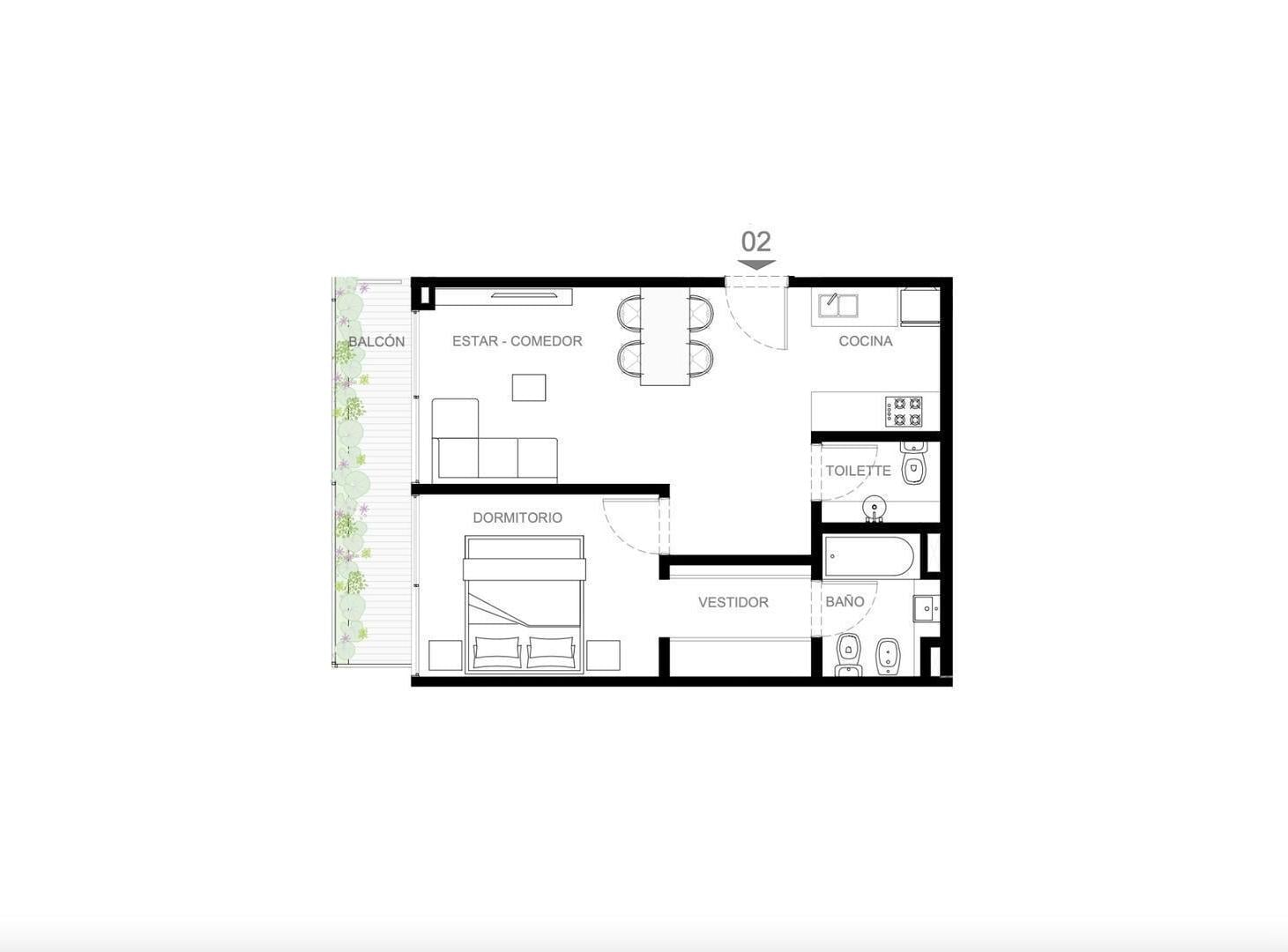 Departamento 2 ambientes en Be Home Bajo Belgrano 12/2028