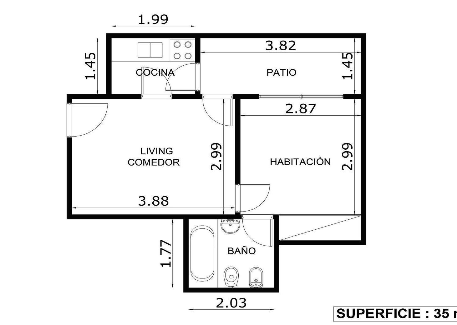 Departamento 2 ambientes Buen estado Apto profesional Bajas expensas con patio en Recoleta