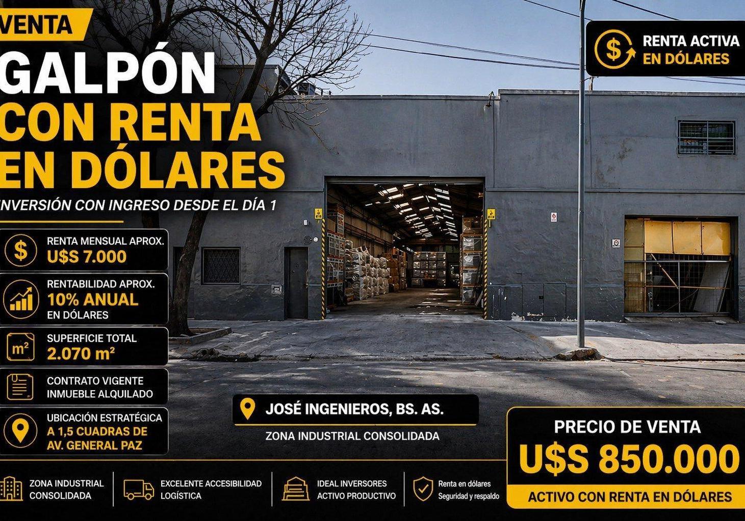 Foto de GALPON VENTA 2070 METROS CON RENTA EN DOLARES, imagen 1
