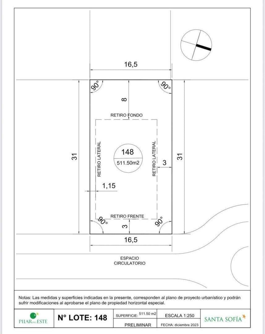 Exelente lote de 511 mts barrio santa sofia (pilar del este) parte delatera exelente ubicacion