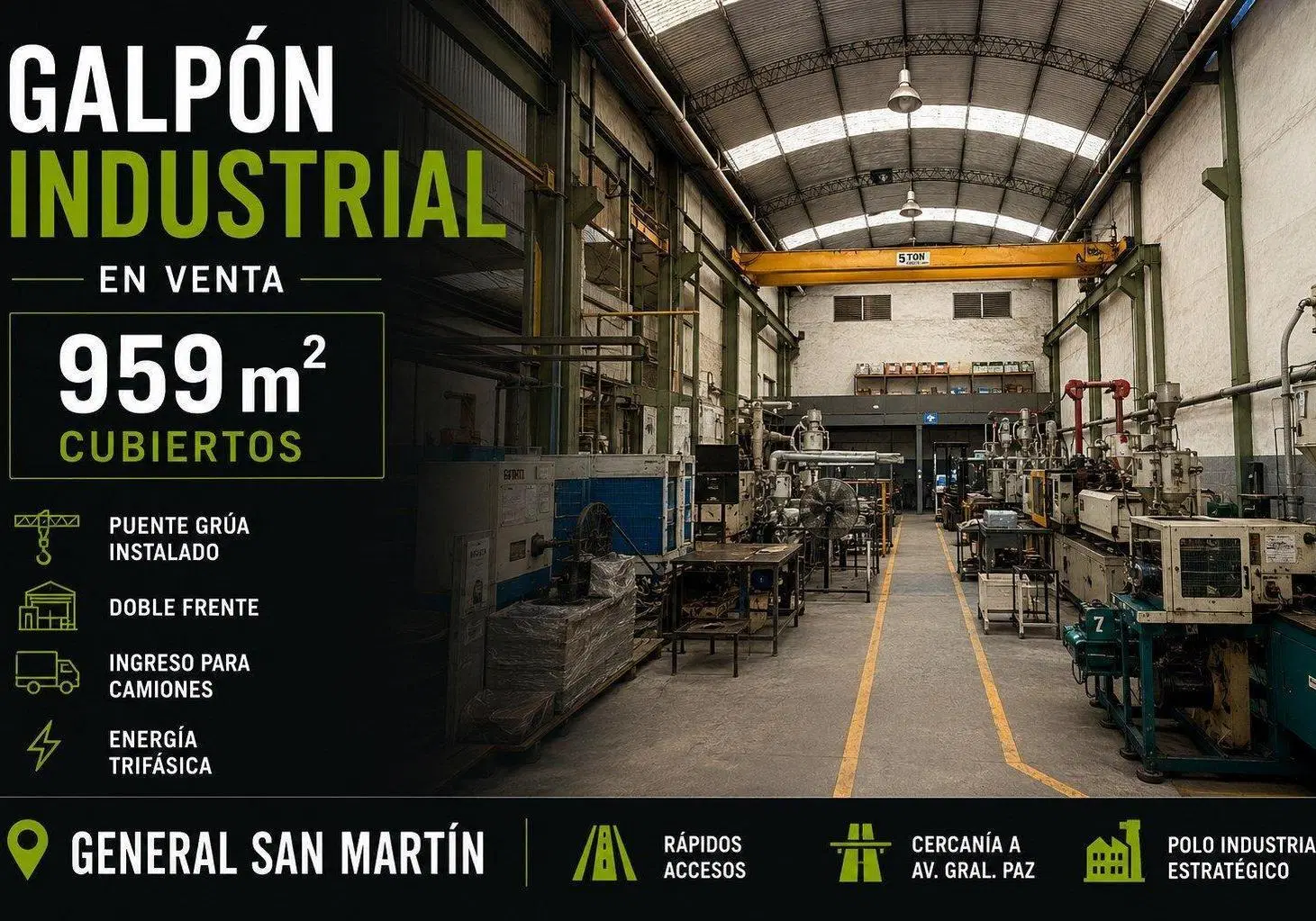 GALPÓN INDUSTRIAL CON PUENTE GRÚA + DOBLE FRENTE | SAN MARTÍN | 959 m² 3