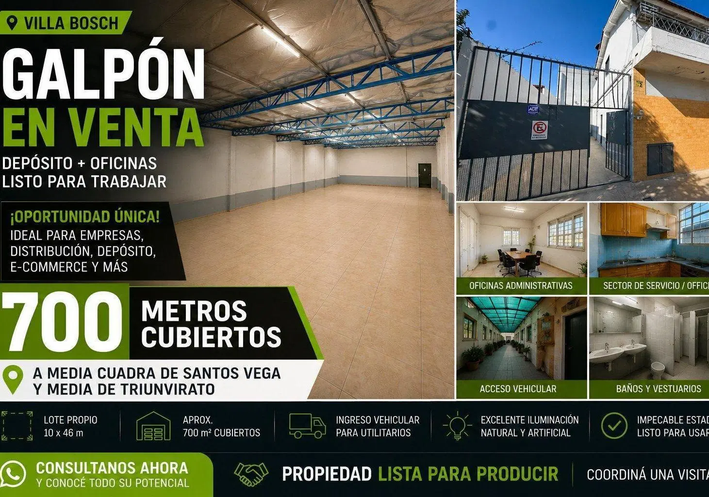GALPÓN EN VENTA | VILLA BOSCH | DEPÓSITO + OFICINAS | LOTE 10x46 OPORTUNIDAD 4