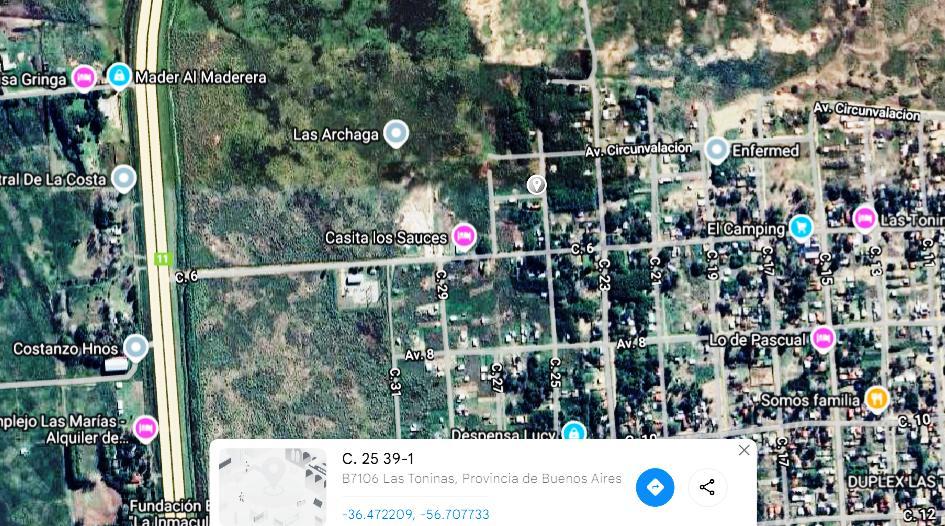 OPORTUNIDAD, LOTE EN VENTA. LAS TONINAS PARTIDO DE LA COSTA