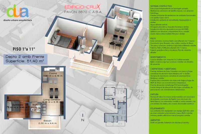Departamento 2 ambientes. | PAVON 3870
