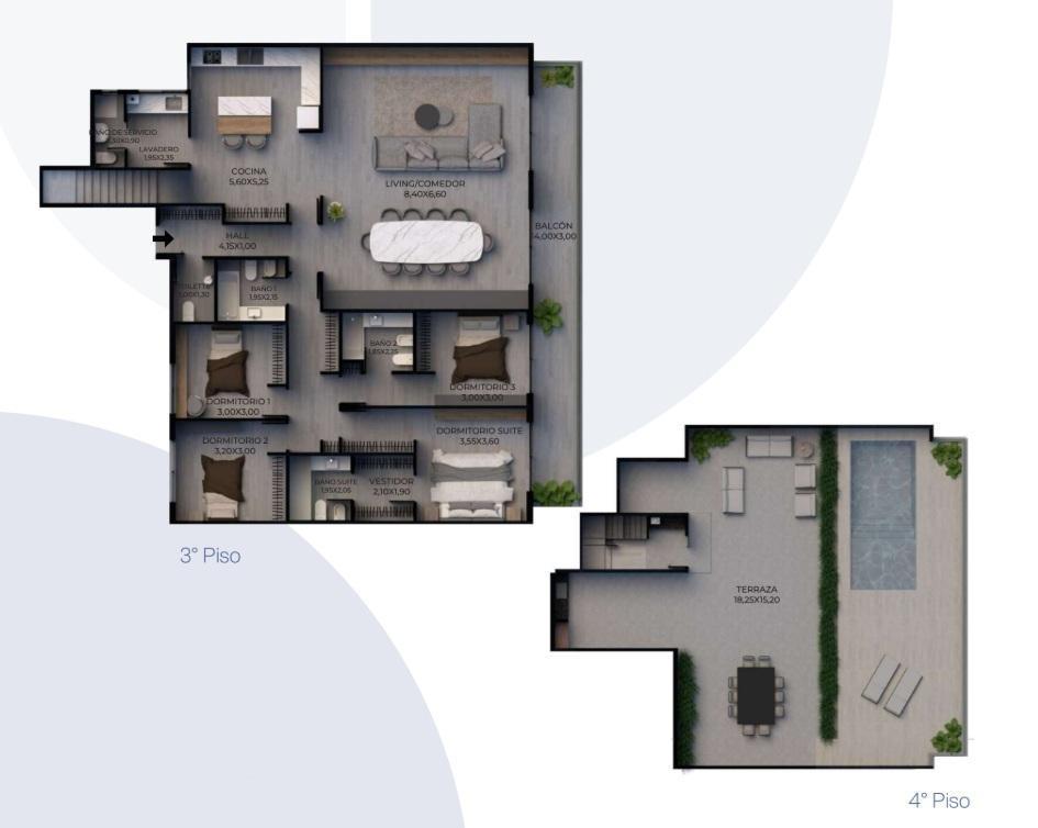 5 ambientes con terraza y piscina privada