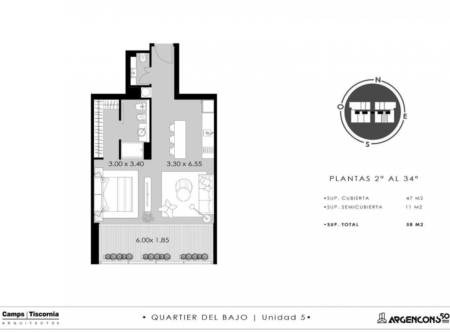 Departamento dos ambientes en alquiler con vista al rio - Quartier Del Bajo