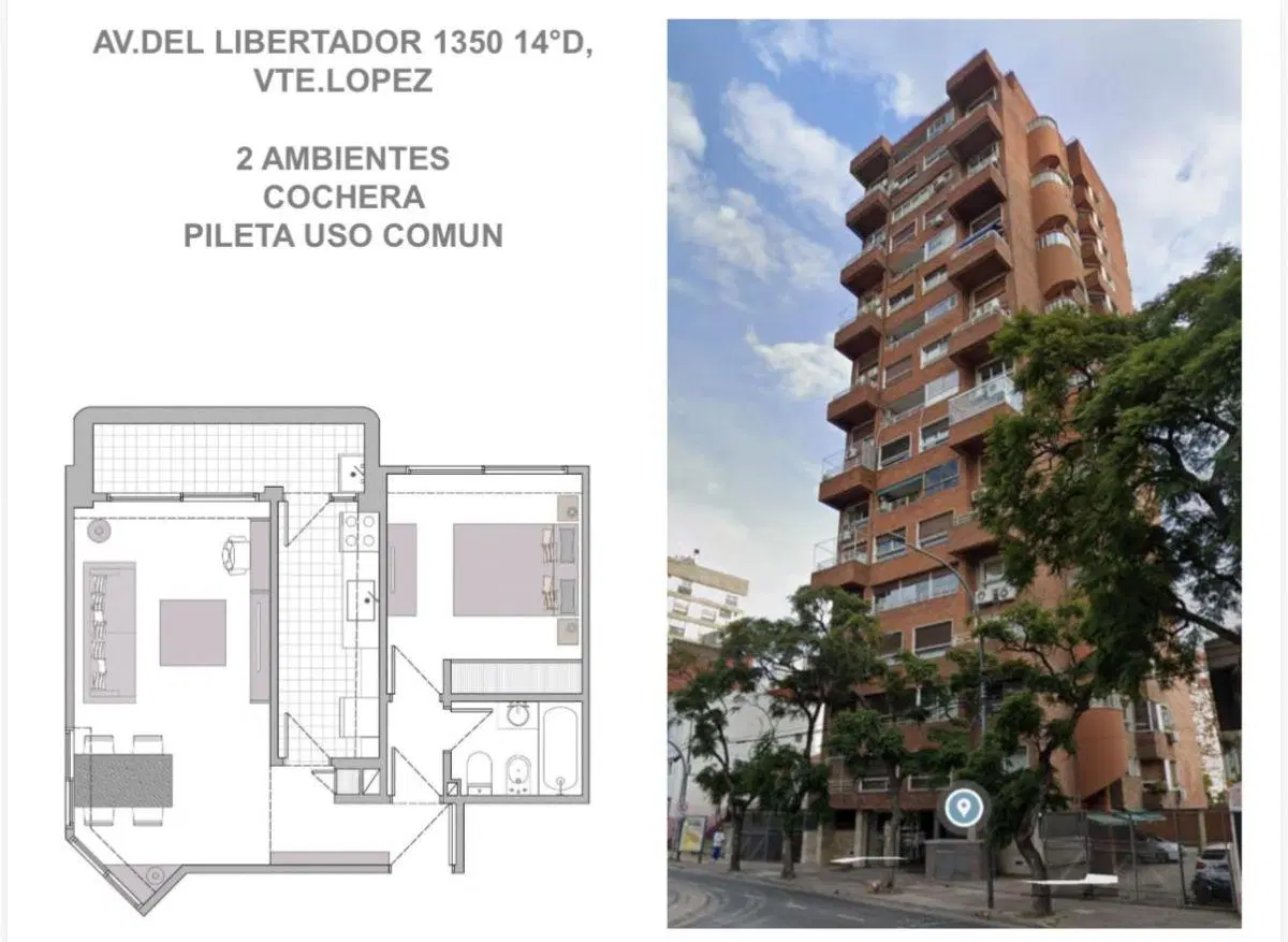 Excelente 2 ambientes con cochera sobre avenida libertador 3
