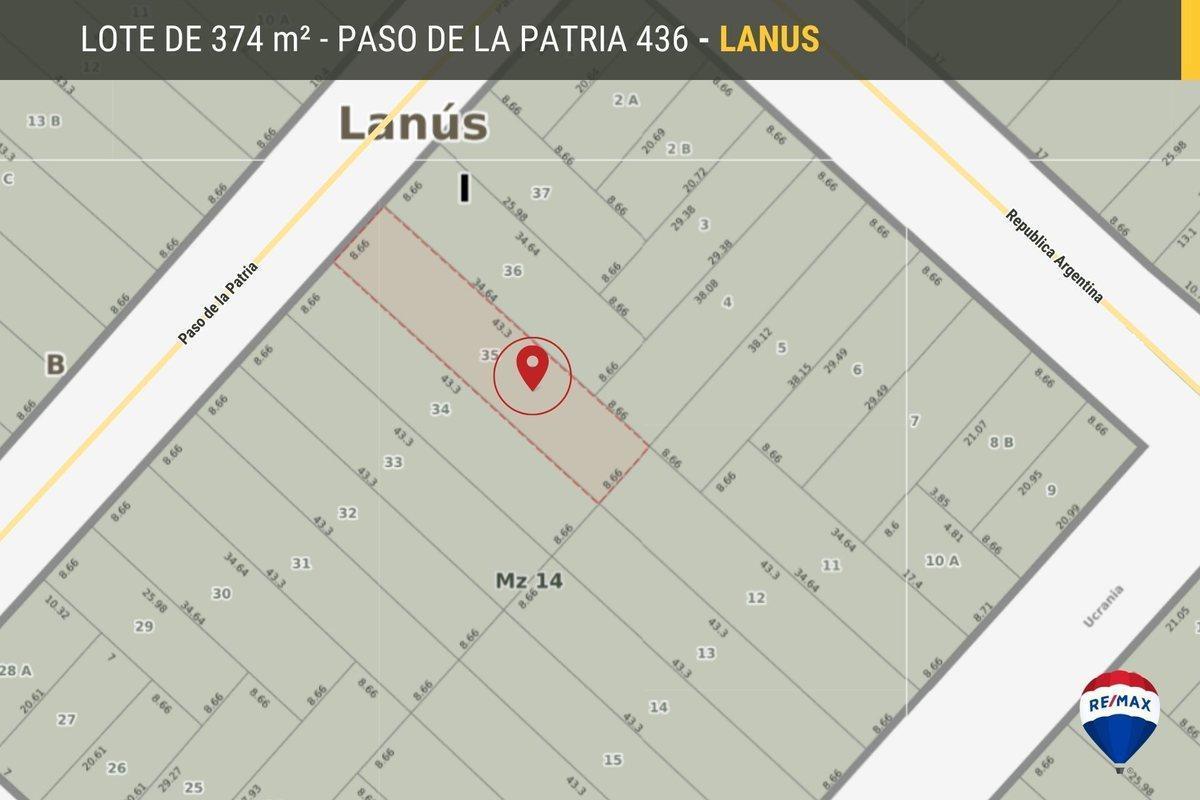 Foto de Venta de lote 374mts2 Valentin Alsina - Lanus, imagen 3