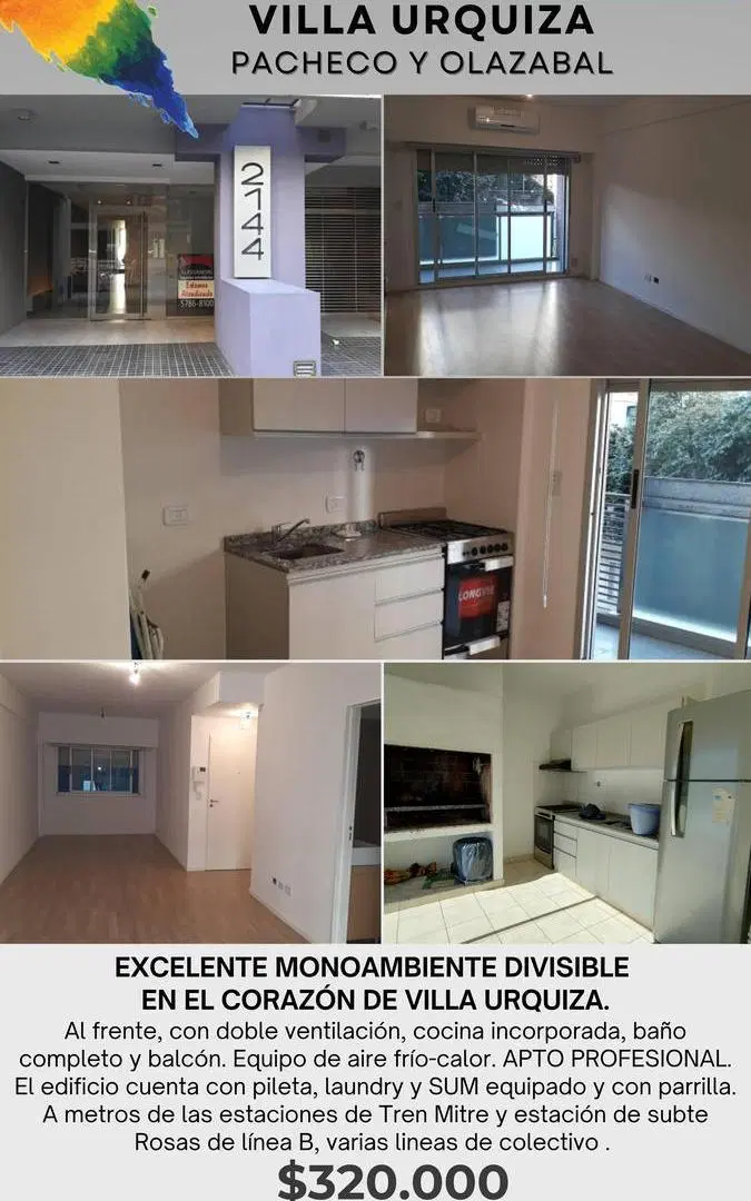 Alquiler mono-ambiente divisible al frente con balcón 2