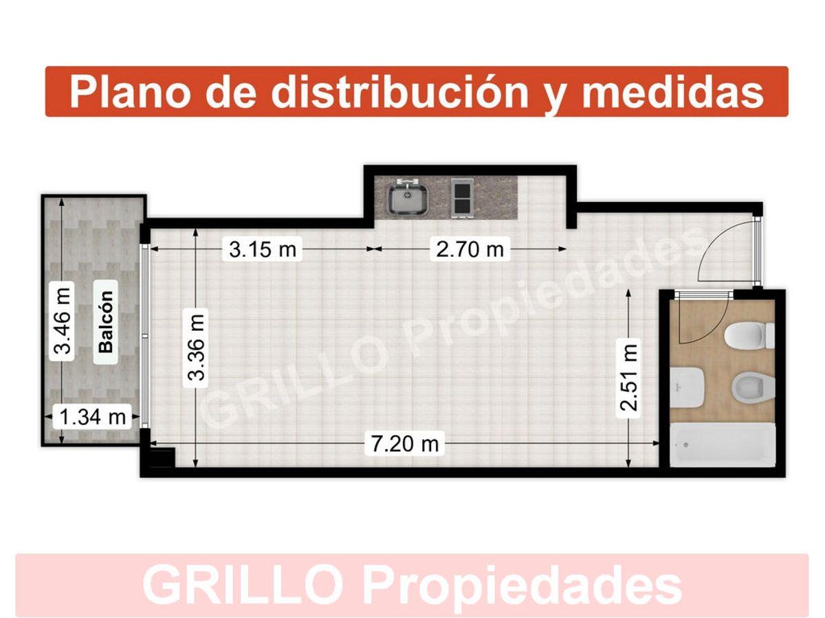 Av. Olivera 58. Piso 2. Departamento monoambiente divisible. A estrenar. Balcón. Al frente.