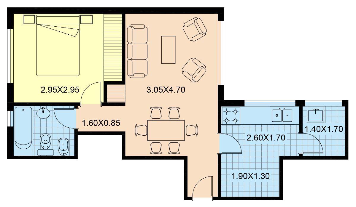 Departamento de 45 m² cocina separada y lavadero a parte