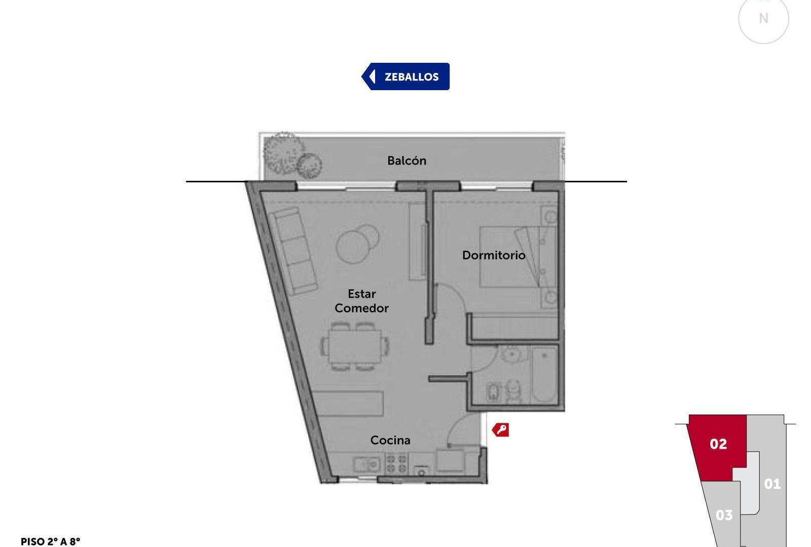 Departamento externo de 1 dormitorio con amplio balcón, entrega en febrero de 2028. Cochera disponib