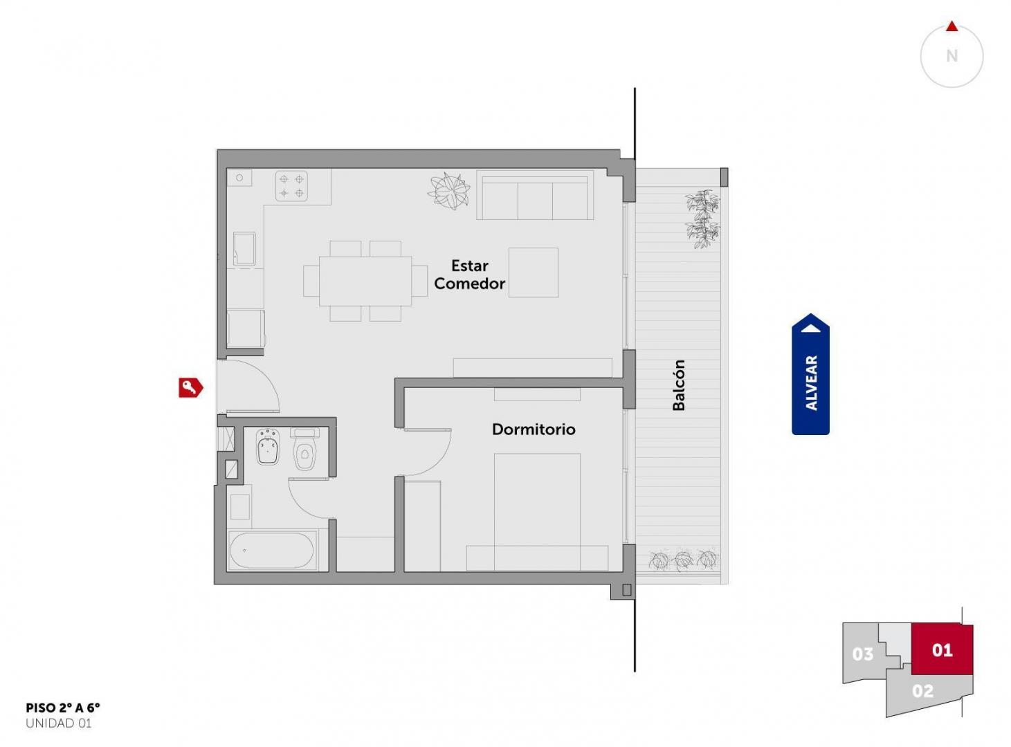Departamento de 1 dormitorio con balcón y amplios amenities.