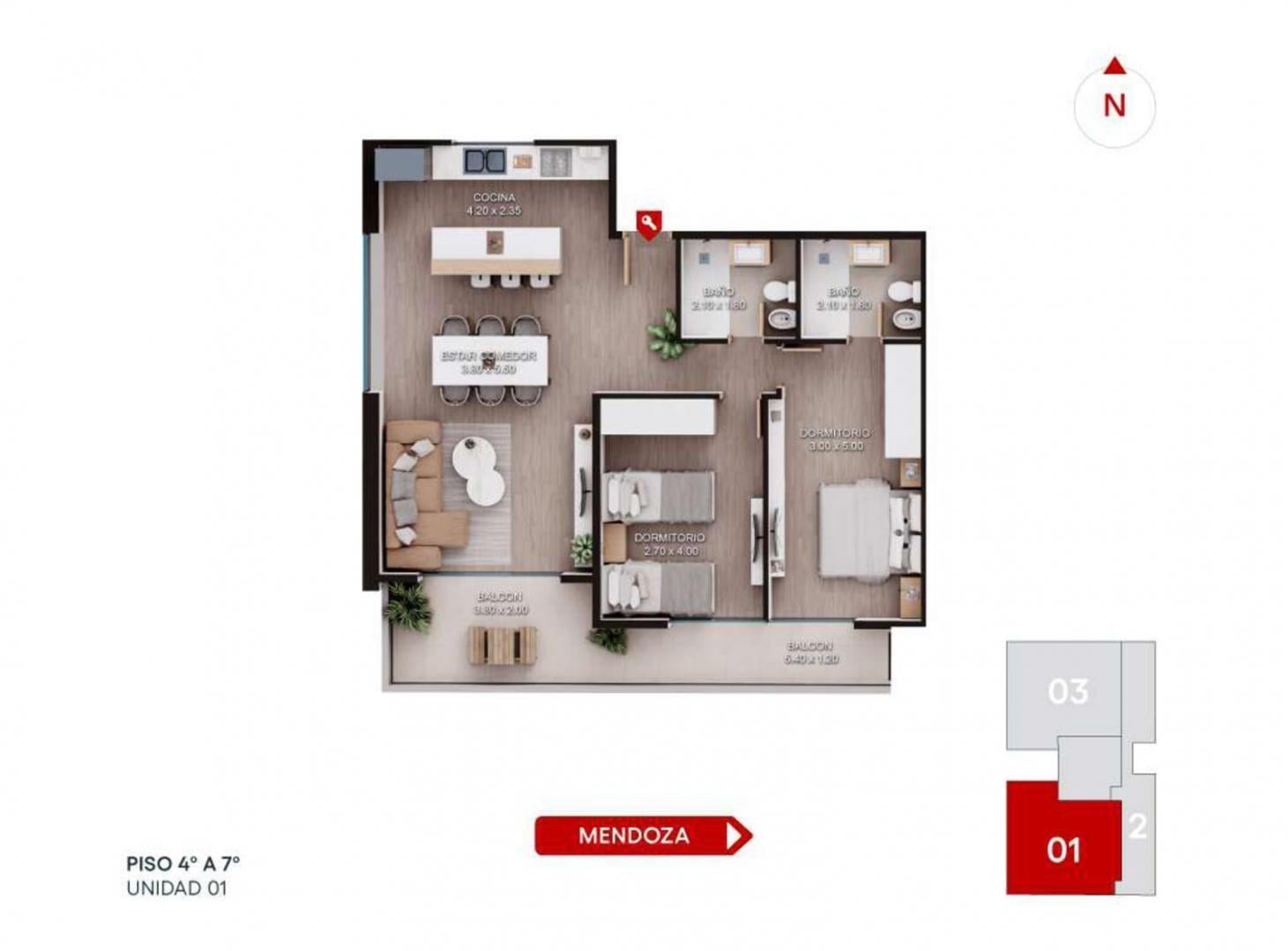 Departamento de 2 dormitorios con balcón terraza y amenities, entrega inmediata. Cochera disponible.