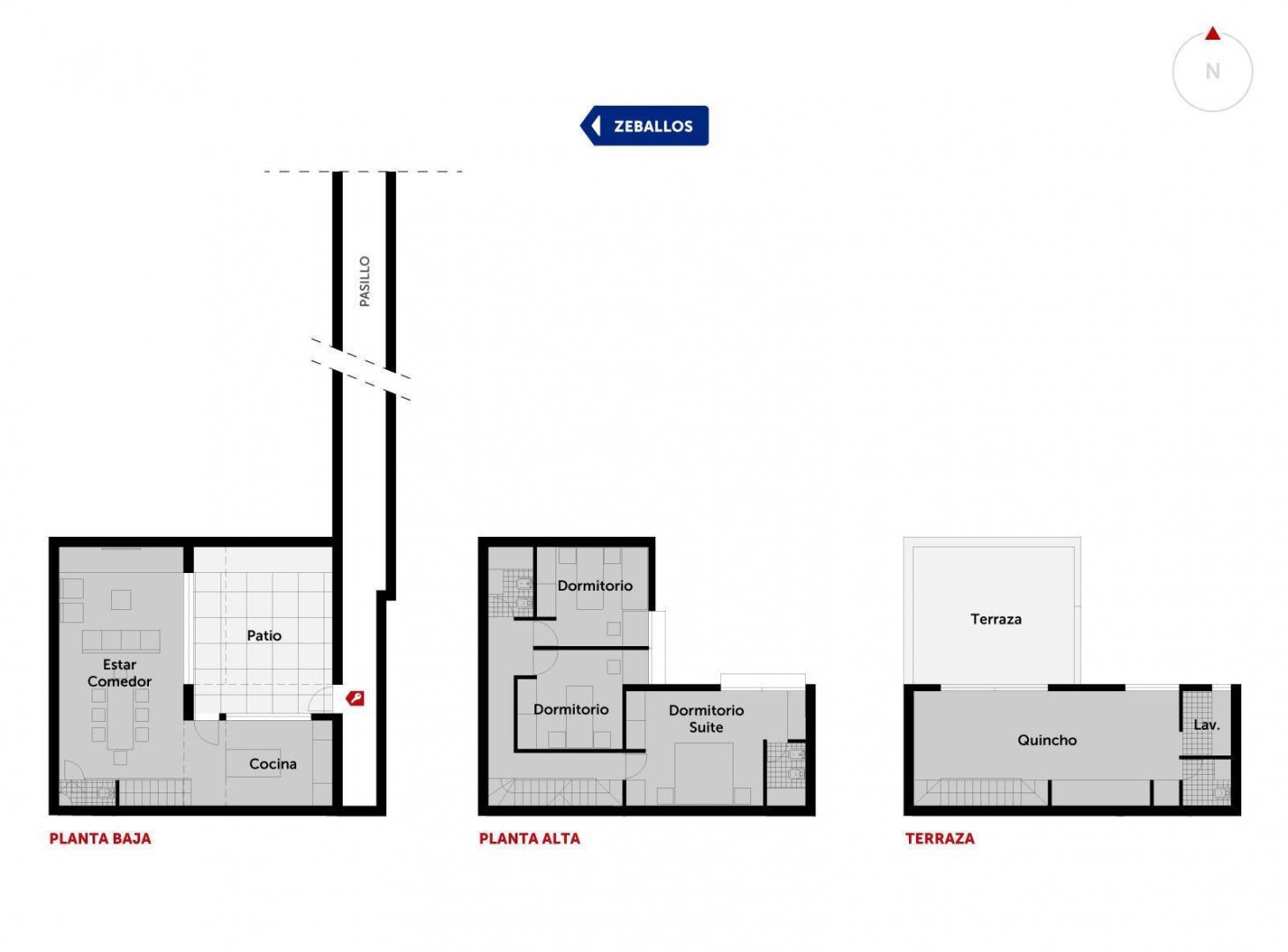 Casa de pasillo de 3 dormitorios con terraza y patio exclusivo.