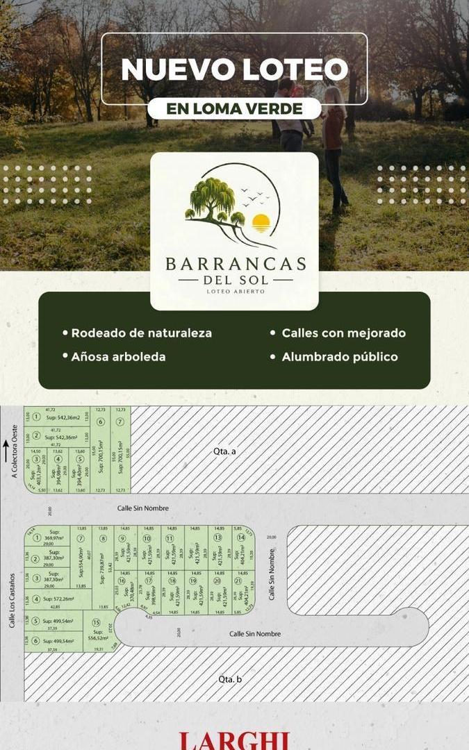 Nuevo loteo abierto "Barrancas del Sol"