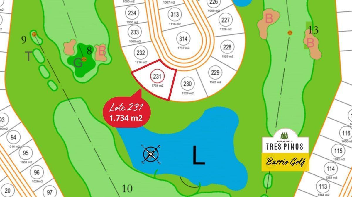 VENTA LOTE 1.734M2 CON VISTA AL GOLF EN TRES PINOS