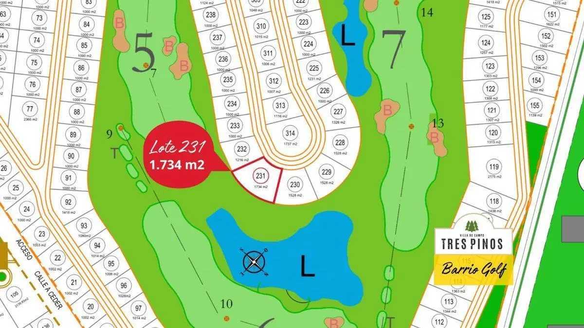 VENTA LOTE 1.734M2 CON VISTA AL GOLF EN TRES PINOS 5