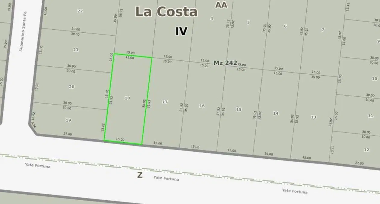 Terreno  venta 15 x 35.92 mts - 539 mts 2 totales- Aguas Verdes 3