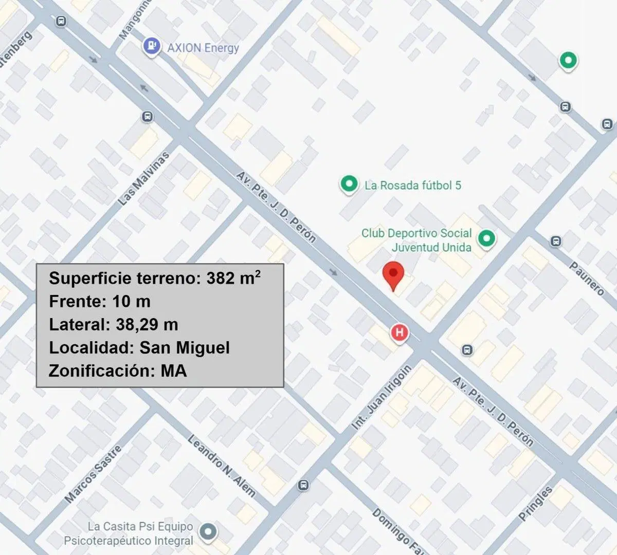VENTA LOTE SAN MIGUEL 382m2 AV P. PERON ZONA HOSP. 2