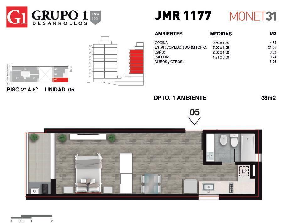 EN PROMOCION. Monoambiente 04-05 con balcón - Rosario, Centro.