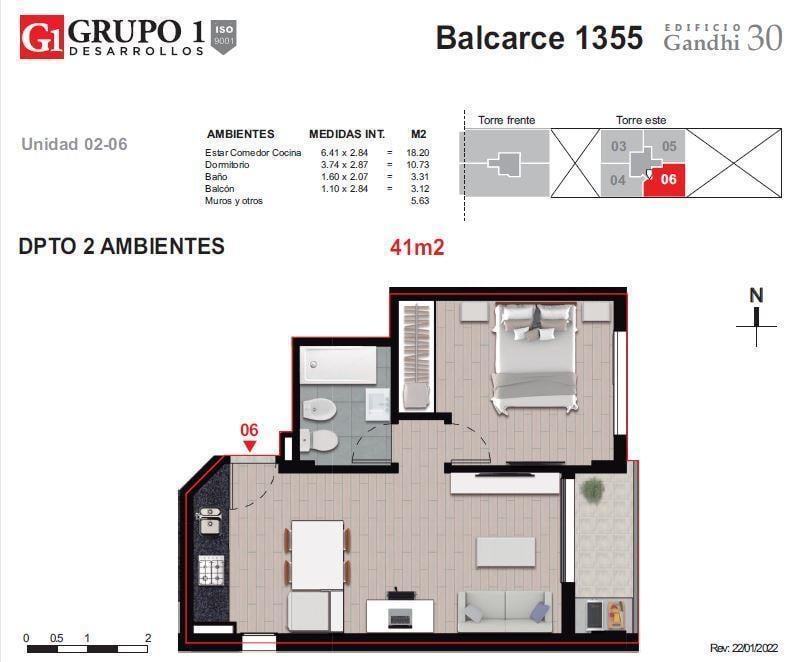 Departamento 1 dormitorio. Gandhi 30: Balcarce 1355, Rosario