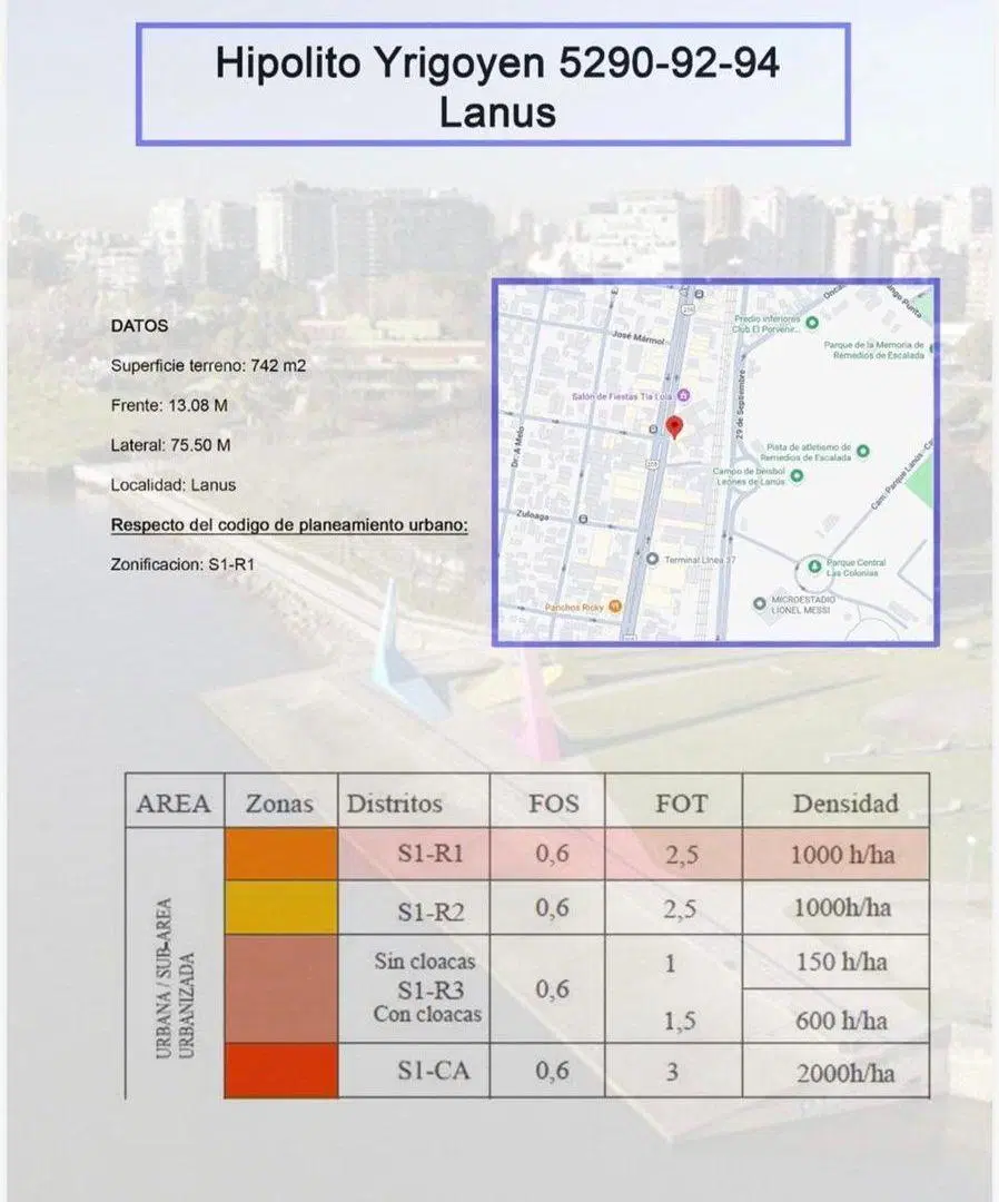 VENTA LOTE SOBRE AV. HIPÓLITO YRIGOYEN LANÚS OESTE 3